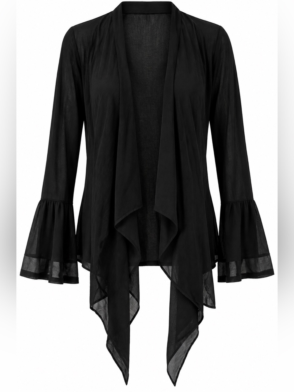 Tristan & Iseut Black Waterfall Cardigan Sheer Cuffs Size S